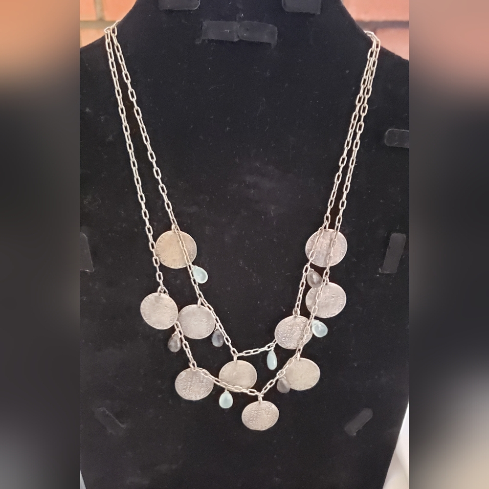 Pre-loved Stella & Dot 16"-18" necklace, silver with Egyptian-style coins